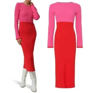 Line and Dot | Dresses | Line And Dot Frankie Colorblock Pink And Red Knit  Dress | Poshmark
